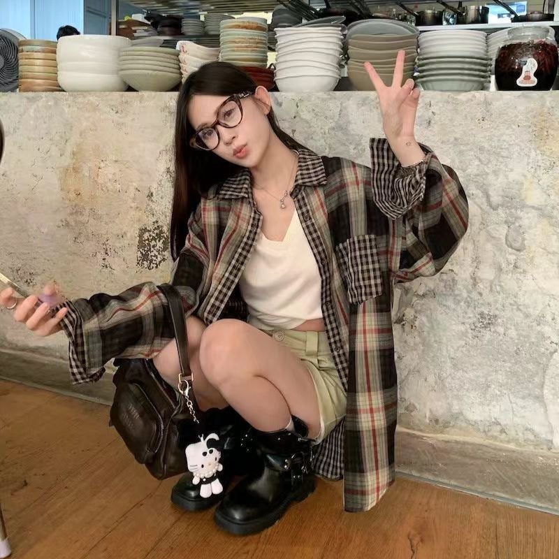 [Original Fabric, Original Craftsmanship] Vintage Long-Sleeved Plaid Shirt Jacket For Women, 2025 Model, Maillard - Image 4